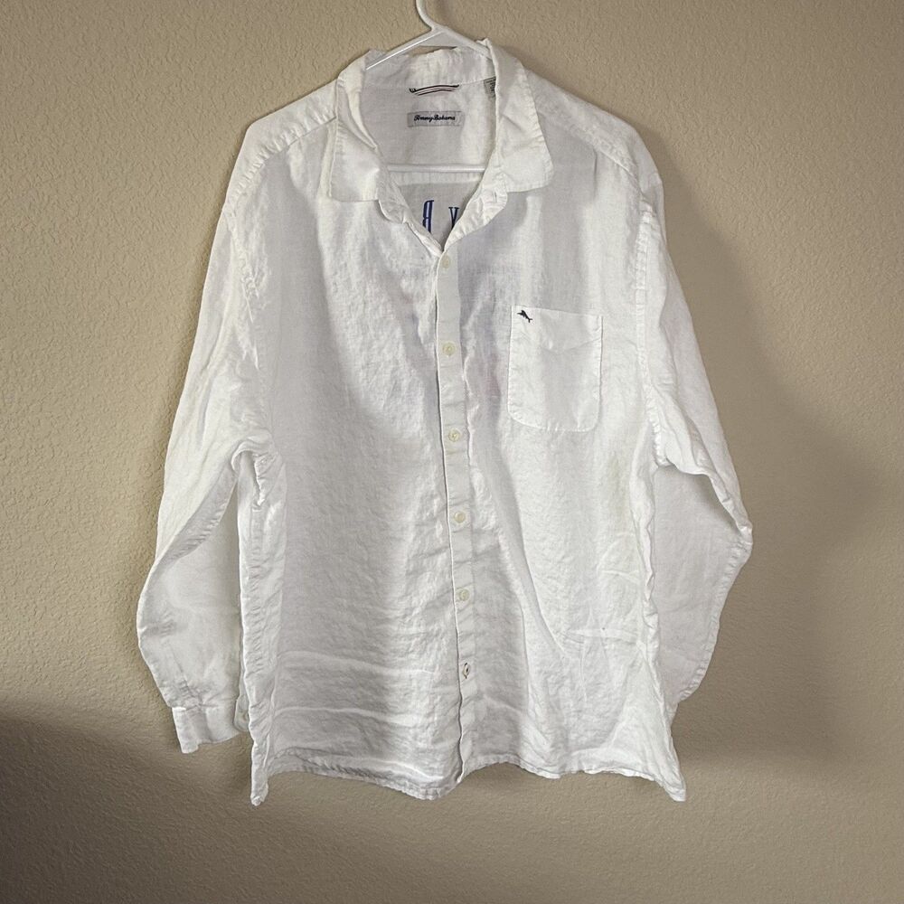 Tommy Bahama 100% Linen Long Sleeve White USA American‎ Flag 1993 Shirt Mens 3XL
